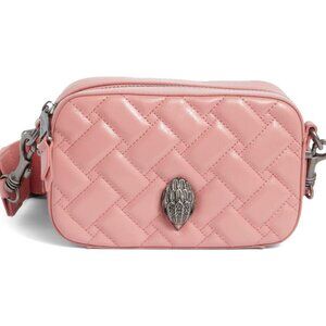 KURT GEIGER Small Camera Bag Kensington Quilted Leather Pink Gunmetal Silver